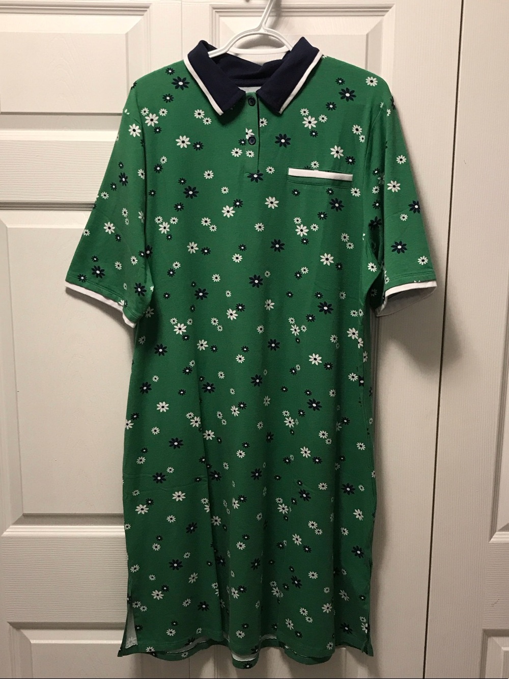 Cuddl Duds Green Floral Polo Dress with Navy Trim